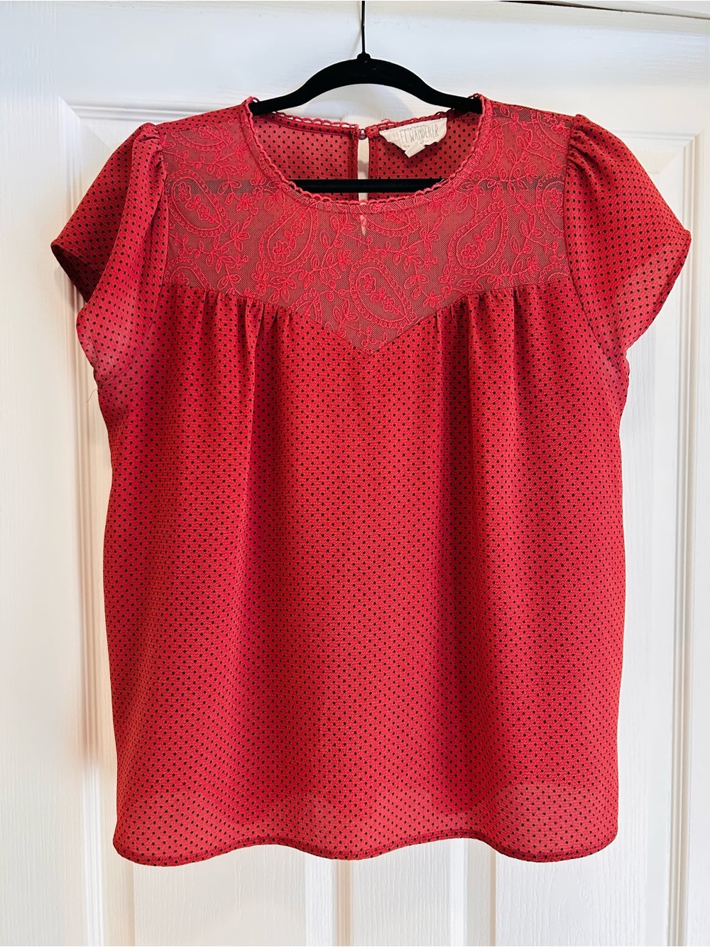 Sweet Wanderer Rust Polka Dot Lace Yoke Blouse